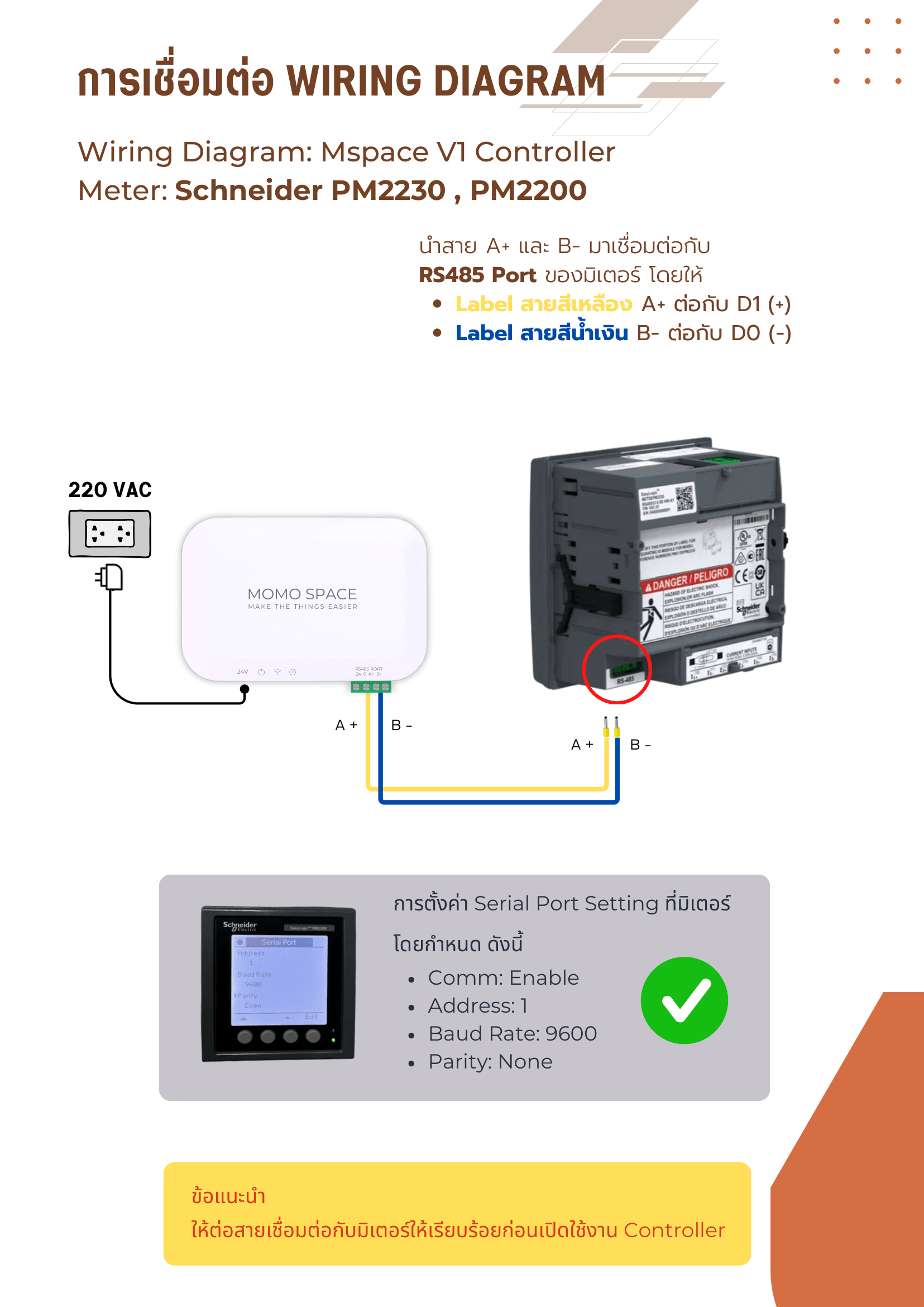 การเชื่อมต่อ Wiring Diagram — Mspace V1 Controller