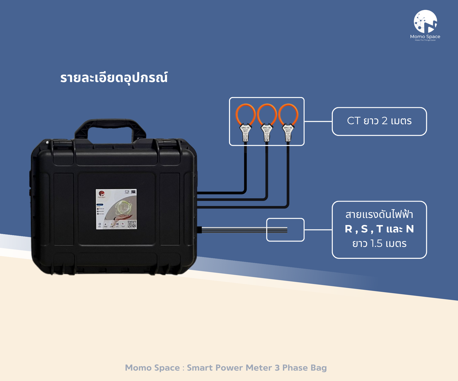 Smart Power Meter 3 Phase – Mobile Hardcase – Flexible Rogowski Coil ชุดวัดพลังงานไฟฟ้า 3 เฟสออนไลน์แบบกระเป๋า เลือกการเชื่อมต่อ 4G หรือ Wi-Fi 2.4G 2