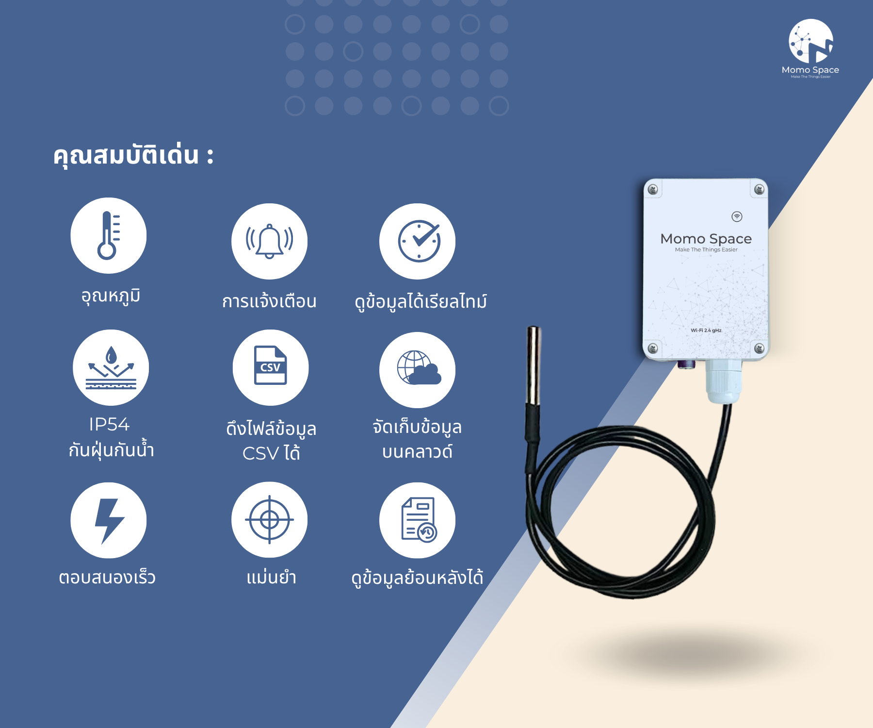 ชุดวัดอุณหภูมิสำหรับตู้เเช่เย็น ห้องเย็น บ่อน้ำ wifi Smart Temperature online Wi-Fi (IOT) data logger วัดอุณหภูมิออนไลน์ บันทึกอุณหภูมิ 2