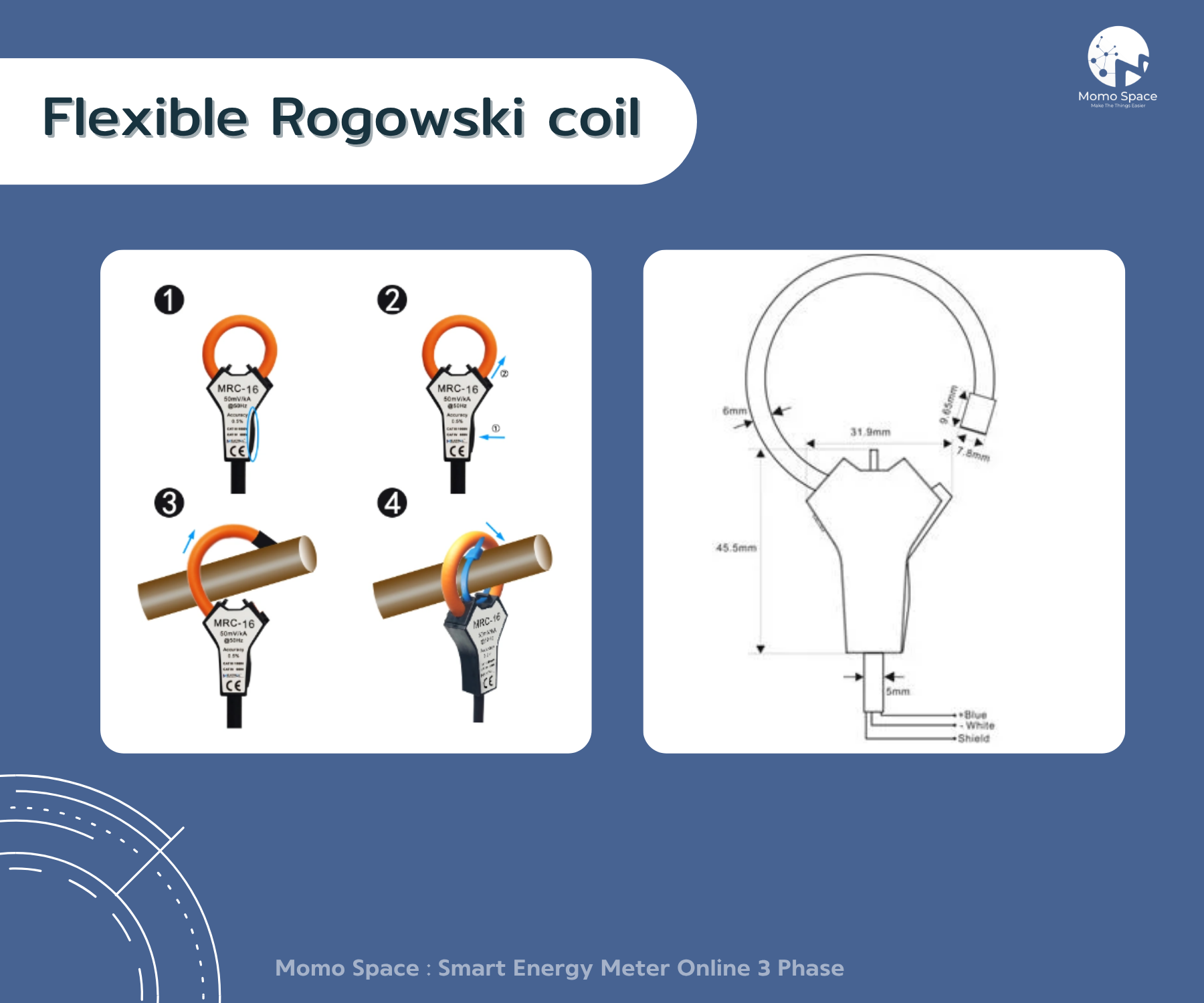 Smart Meter 3 Phase Online (Wi-Fi) – CT Flexible Rogowski Coil ชุดวัดพลังงานไฟฟ้า 3 เฟสออนไลน์ การเชื่อมต่อแบบ Wi-Fi 2.4G 2